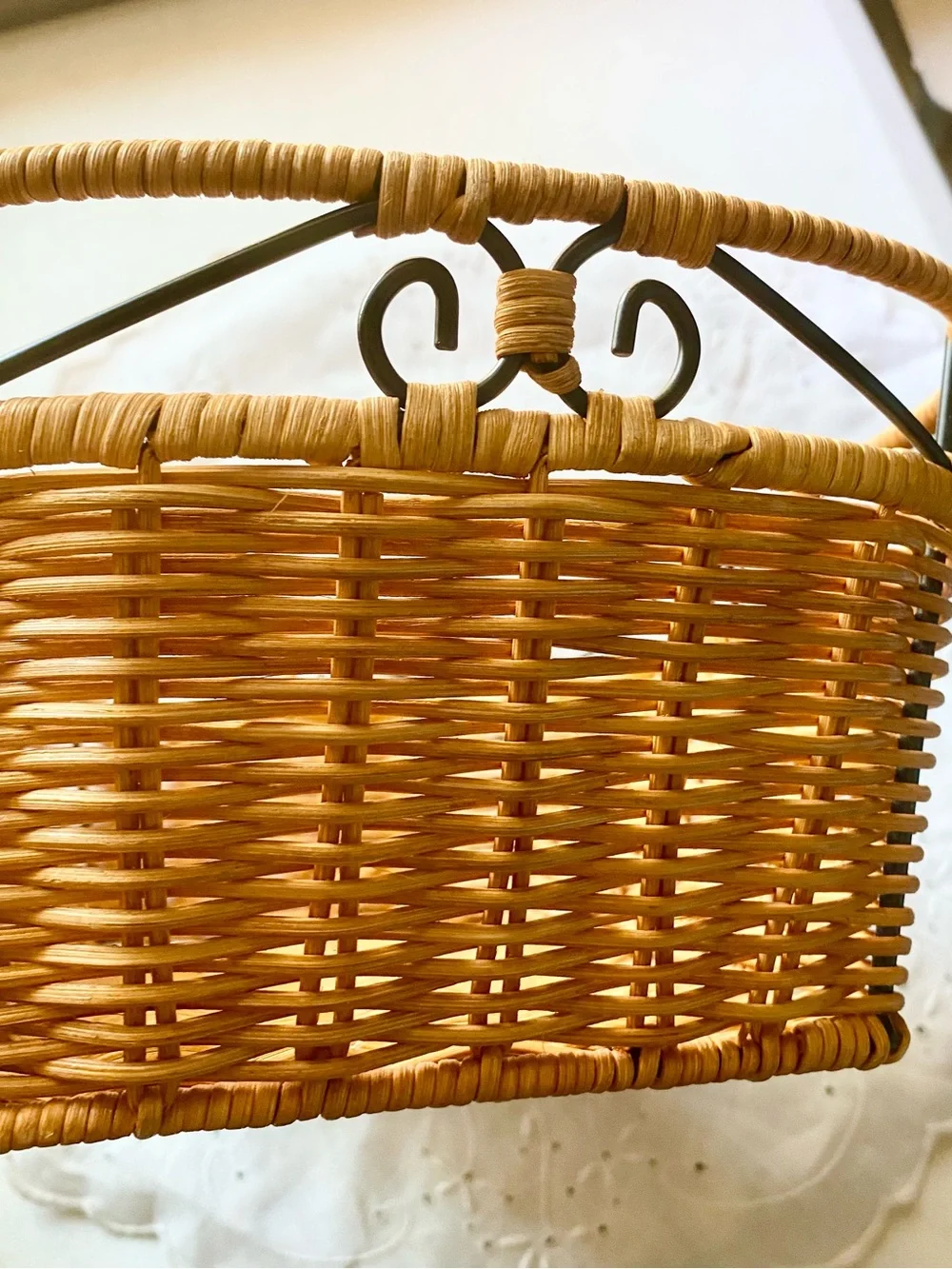 Woven Rattan Storage Basket with Handle - Tan